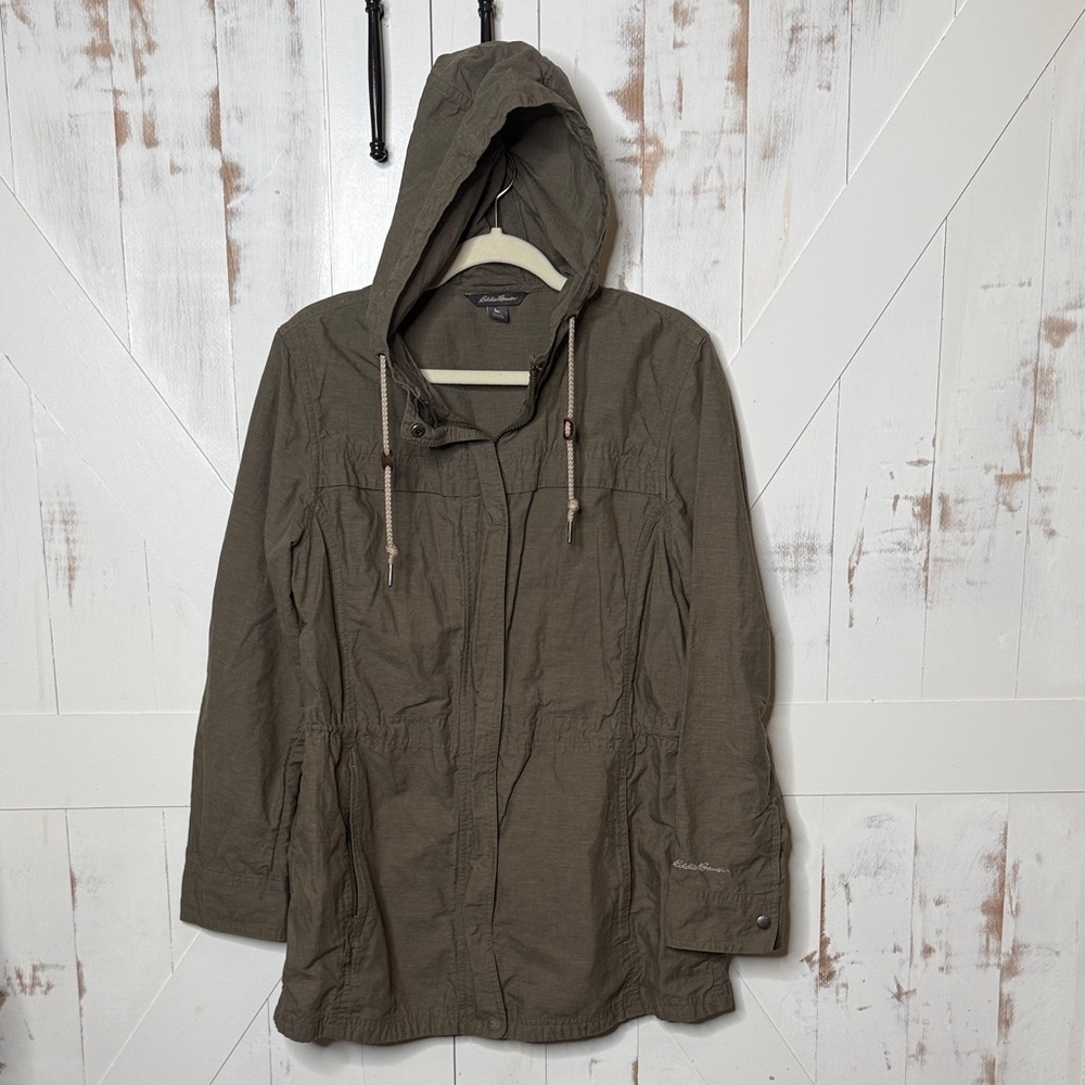 Eddie Bauer Olive Green Hooded Anorak Jacket